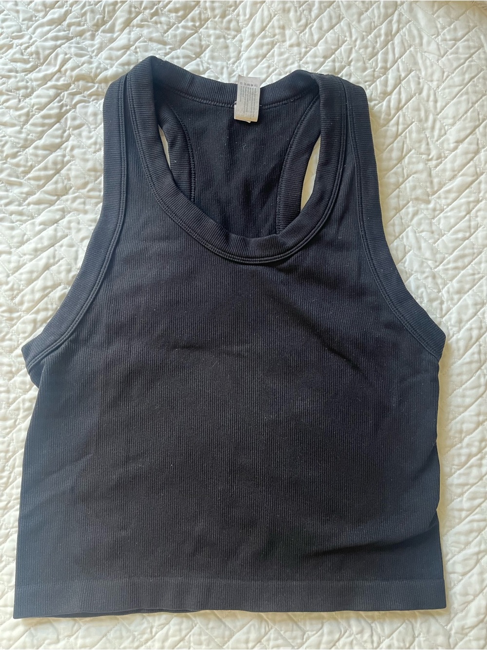 90 Degree By Reflex Black Cropped Ribbed Racerback Tank Top